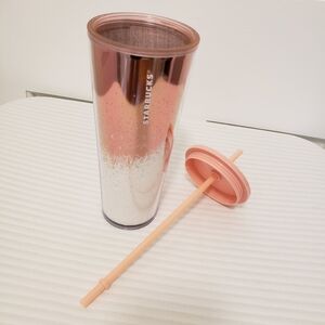 Starbucks Holiday 2019 Cascading Snow Rose Gold Pink Glitter 24 Oz T…